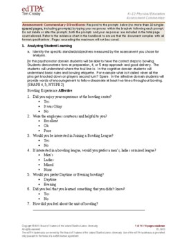 Preview of EDTPA Assessment Commentary Physical Education (Bowling) Example
