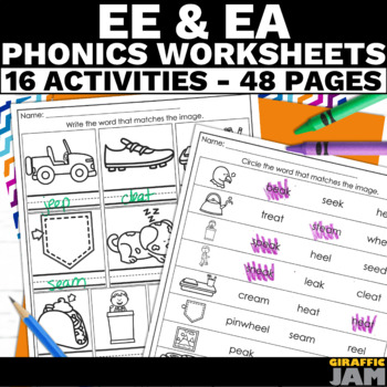 Preview of Decodable Phonics Worksheets EE and EA Vowel Teams Phonics Practice Activities