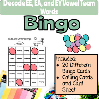 EE, Ea, Ey Vowel Teams Words Bingo by Dunkin' in 5th | TPT