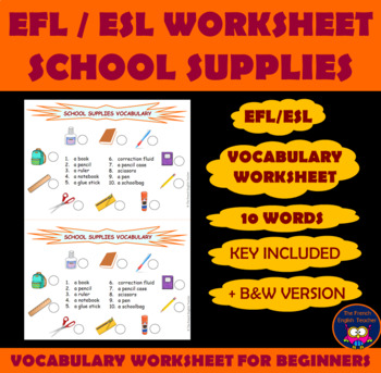 School Supplies ESL Vocabulary Worksheets