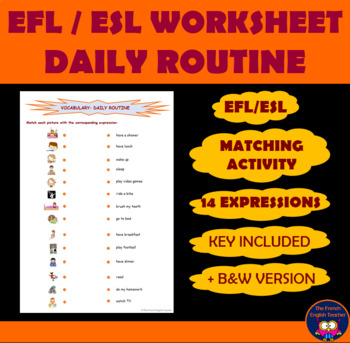 efl esl vocabulary worksheet on daily routine vocabulary tpt
