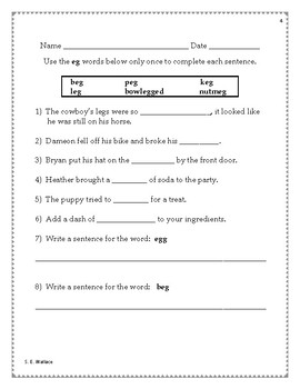 Eg Word Family Activities By Sew Teachers Pay Teachers