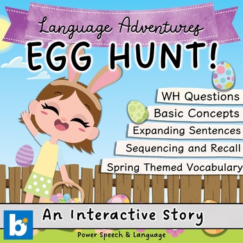 Preview of EGG HUNT, Boom Cards Speech Therapy, Easter Activities, Spring, WH Questions