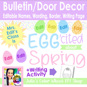 Preview of EGG'cited for Spring Door/Bulletin Board Decor Decorations, Writing Page, Border