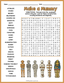 egyptian mummification worksheet