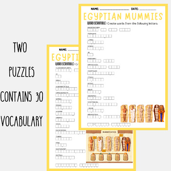 EGYPTIAN MUMMIES word scramble puzzle worksheets activity TPT