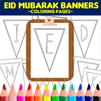Preview of EID MUBARAK Bunting Banner Coloring Pages for Eid activities (al-Fitr / al-Adha)