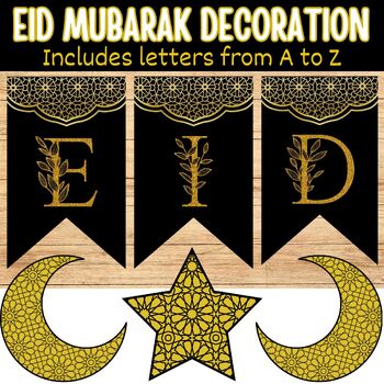 Preview of EID MUBARAK Gold Letters Decoration | Printable Bulletin Board Decoration!