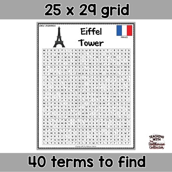 EIFFEL TOWER Word Search Puzzle France Landmark | TPT