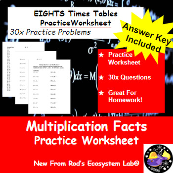 Preview of EIGHTS Multiplication Tables 30x Question Worksheet **Editable w/Answer Key**