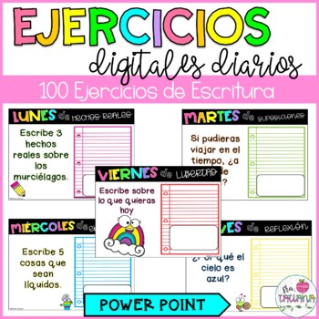 Preview of Ejercicios de Escritura Digitales Diarios | Writing prompts in PowerPoint