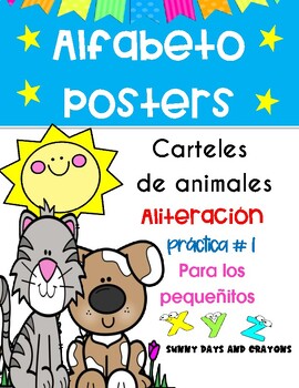 Preview of EL ALFABETO POSTERS / ALITERACION POSTERS / SPANISH ALPHABET ALLITERATION
