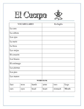 Preview of EL CUERPO- Back to School- El Esqueleto- Label Body Parts in Spanish