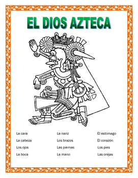 Preview of EL CUERPO-Body Parts in Spanish-Label El Azteca-Hispanic Heritage