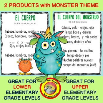 Preview of EL CUERPO DEL MONSTRUO -SPANISH parts of the body SONG, worksheets, flash cards