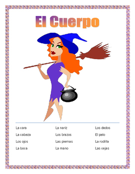 Preview of EL CUERPO-La Bruja-Spanish Body Parts-Word Search-Halloween-Distance Learning