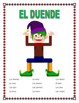 Preview of EL CUERPO- Label "El Duende"-Spanish Body Parts- Elf- Distance Learning
