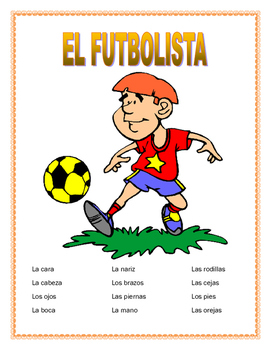 Preview of EL CUERPO- Label "El Futbolista"-Body Parts/Word Search- Distance Learning