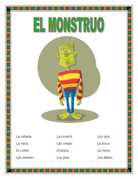 Preview of EL CUERPO- Label "El Monstruo"- Spanish Body Parts & Word Search-Halloween