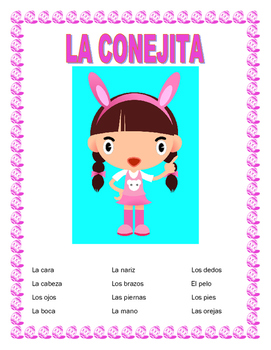 Preview of EL CUERPO- Label "La Conejita"- Spanish Body Parts & Word Search & Puzzle