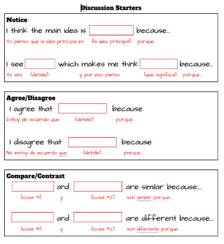 Preview of EL Conversation Starters/Sentence Frames (Discourse)