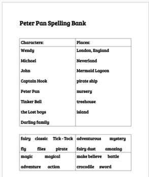 Preview of EL Education - Module 3 - Peter Pan Word Bank 