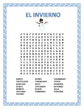 Preview of EL INVIERNO-Winter Word Search and Double Puzzle-Spanish