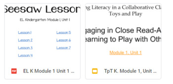 Preview of EL Kindergarten Module 1, Unit 1 Lessons: Seesaw & Slides