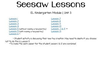 Preview of EL Kindergarten Module 1, Unit 3 Seesaw Lessons