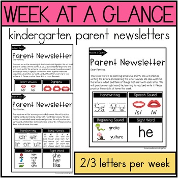 Preview of Kindergarten Newsletter- Week At A Glance