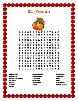 Preview of EL OTOÑO-Word Search in Spanish & Double Puzzle- Fall vocabulary in Spanish