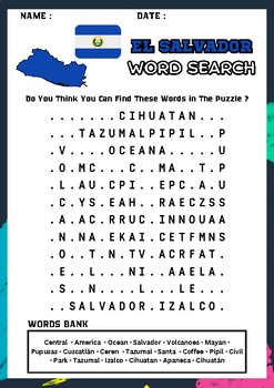 EL SALVADOR Word Search Puzzle Worksheet (Activity) by The Teaching ...