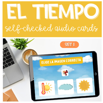 Preview of EL TIEMPO - Spanish Weather Vocabulary Digital game BOOM CARDS Audio #turkey23
