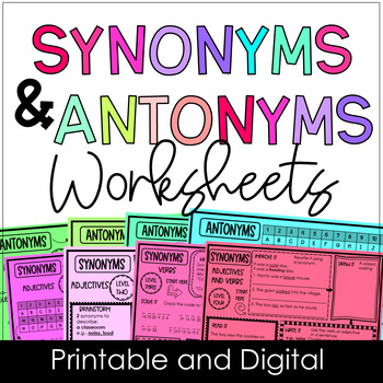 Preview of 4th, 5th Grade Synonyms and Antonyms Worksheets Digital Resource Fun Practice