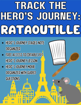 Preview of ELA 5-12 Ratatouille Hero's Journey Notes, Track Hero's Journey Movie Organizer