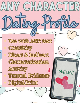Preview of ELA 6-12 Any Text Character Dating Profile, Characterization, Valentine's Day