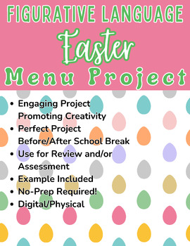 Preview of ELA 6-12 Figurative Language Easter Activity: Create a Menu Project