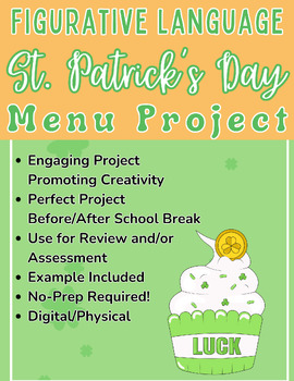 Preview of ELA 6-12 Figurative Language St. Patrick's Day Activity: Create a Menu Project