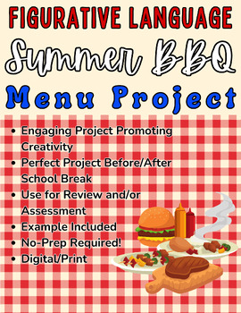 Preview of ELA 6-12 Figurative Language Summer Activity: Create a Menu Project