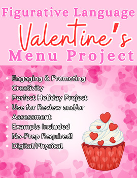 Preview of ELA 6-12 Figurative Language Valentine's Day Menu Project, FL Assessment/Review