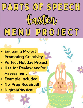 Preview of ELA 6-12 Parts of Speech Easter Dinner: Create a Menu Project, Grammar Project