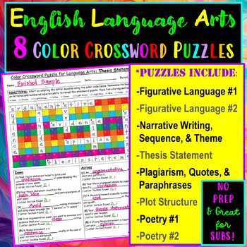 Preview of ELA - 8 Crossword Puzzles + PLUS + 3 FREE Harry Potter Novel Study Posters!