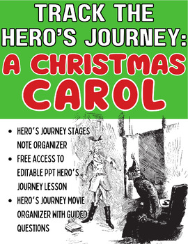 Preview of ELA A Christmas Carol Track the Hero's Journey Notes and Movie/Book Organizers