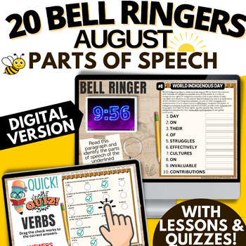 Preview of ELA AUGUST Morning Work Language Arts Bell Ringers Grammar BACK TO SCHOOL