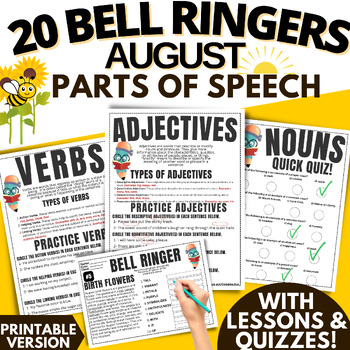 Preview of ELA AUGUST Morning Work Language Arts Bell Ringers Grammar BACK TO SCHOOL
