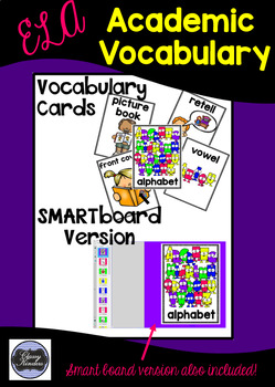 Preview of ELA Academic Vocabulary Cards with Smart board option too!