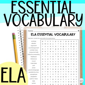 Preview of ELA Academic Vocabulary Word Search Middle Grades Worksheet