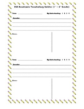 Preview of ELA Academic Vocabulary Entry Worksheet