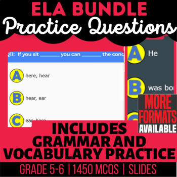 Preview of ELA Google Slides | Nouns Verbs Adjectives Tenses Context Clues Synonyms Tests