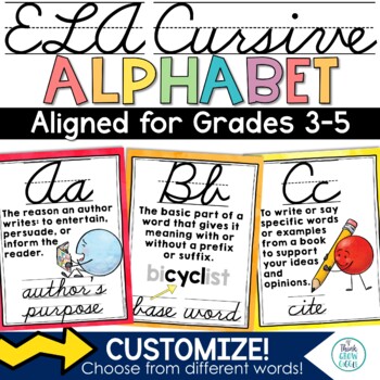 Preview of ELA Alphabet Posters Cursive Reading ABCs Vocabulary Classroom Decor